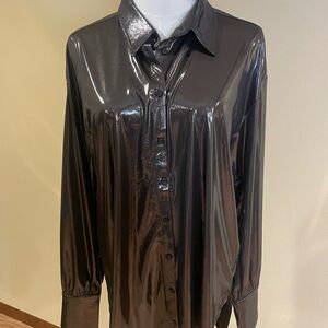 Anthropologie Shiny Charcoal Top